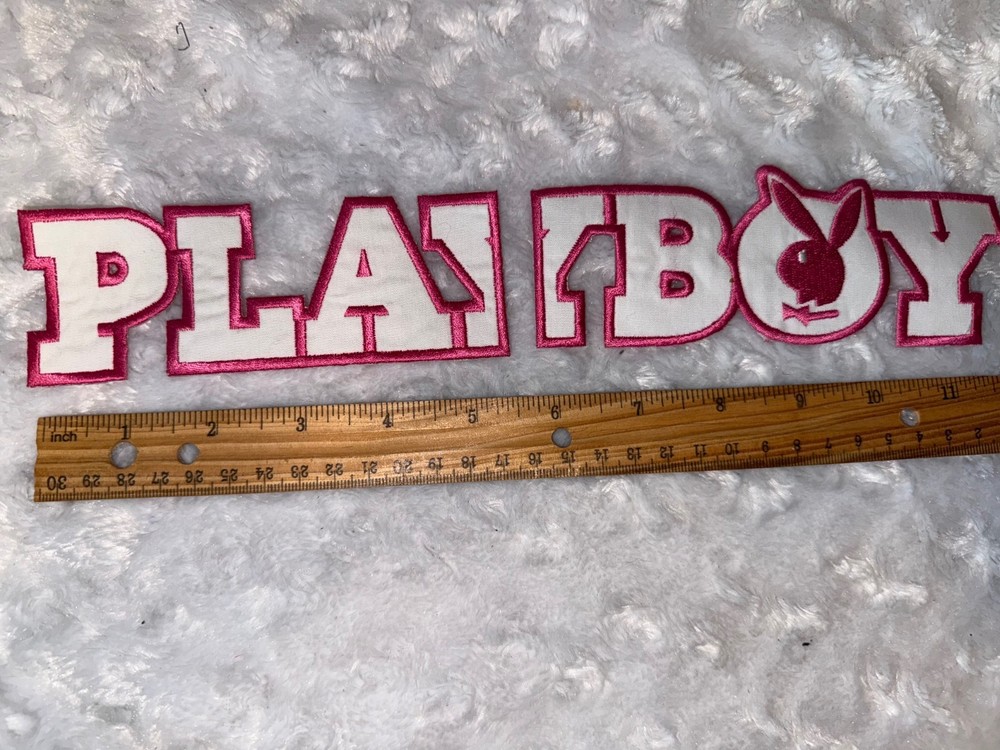 Pink White Playboy Bunny iron on sewing patch applique for jacket 12" Split