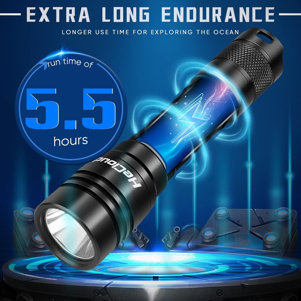 HECLOUD 3000LM Rechargeable Scuba Diving Flashlight Dive Light IPX8