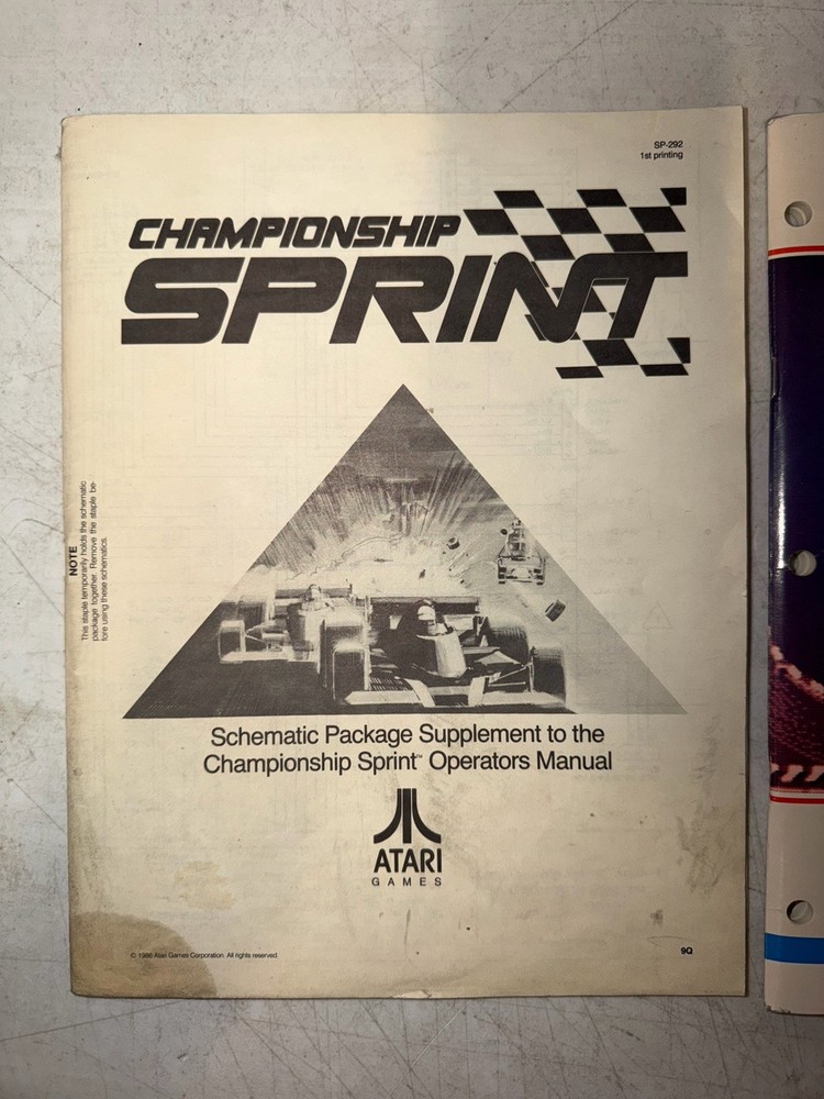 Original Atari Championship Sprint Arcade Operators Manual & Schematic Package