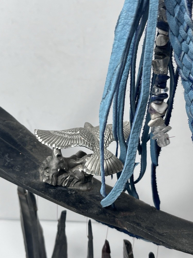 Handmade Obsidian Blue Braided Leather Strap Mental Eagle Windchime