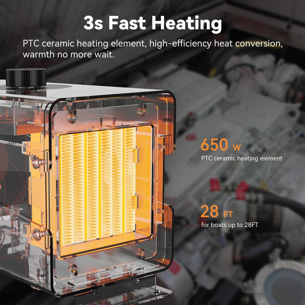 Boat Engine Compartment Heater Built-in Thermostat, 650W Medium, White