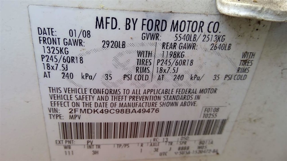 Chassis ECM Memory Under Driver Seat Fits 08-09 SABLE 250328