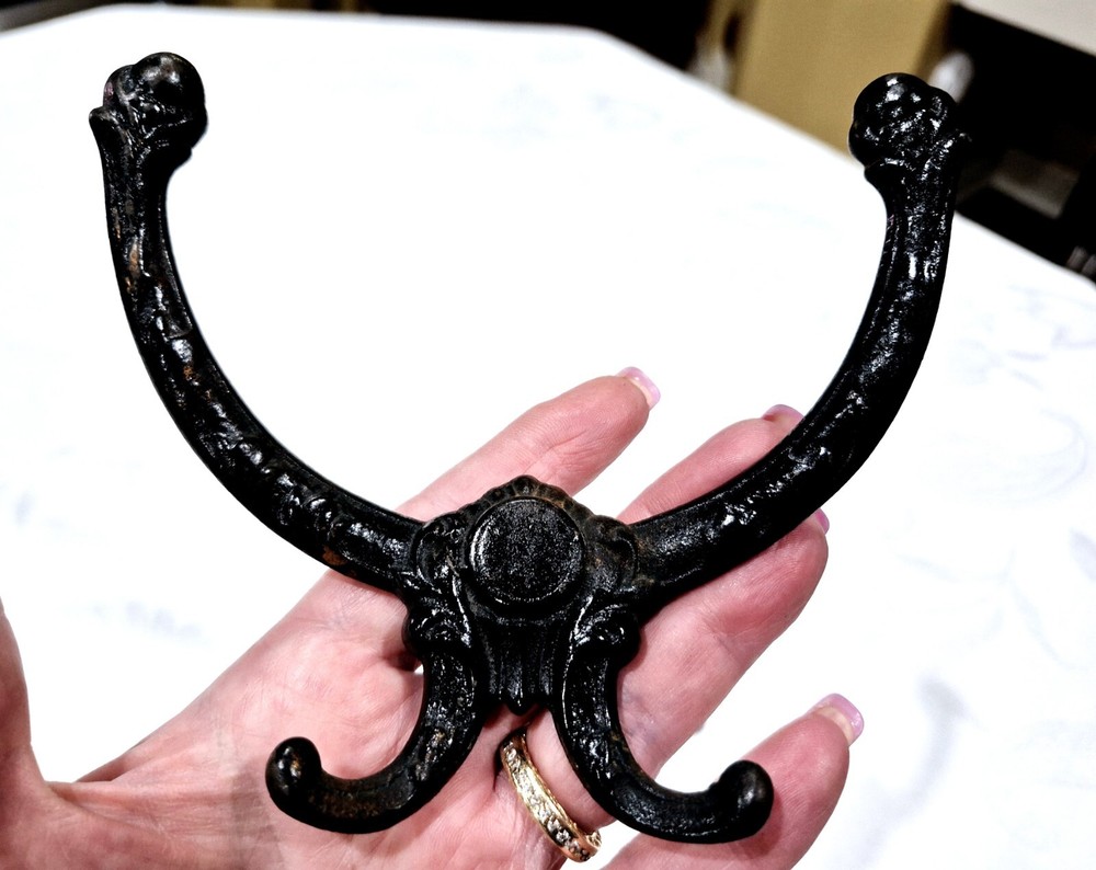 Antique Hall Tree Coat Hook Black Cast Iron + Copper Original Back Base Hardware
