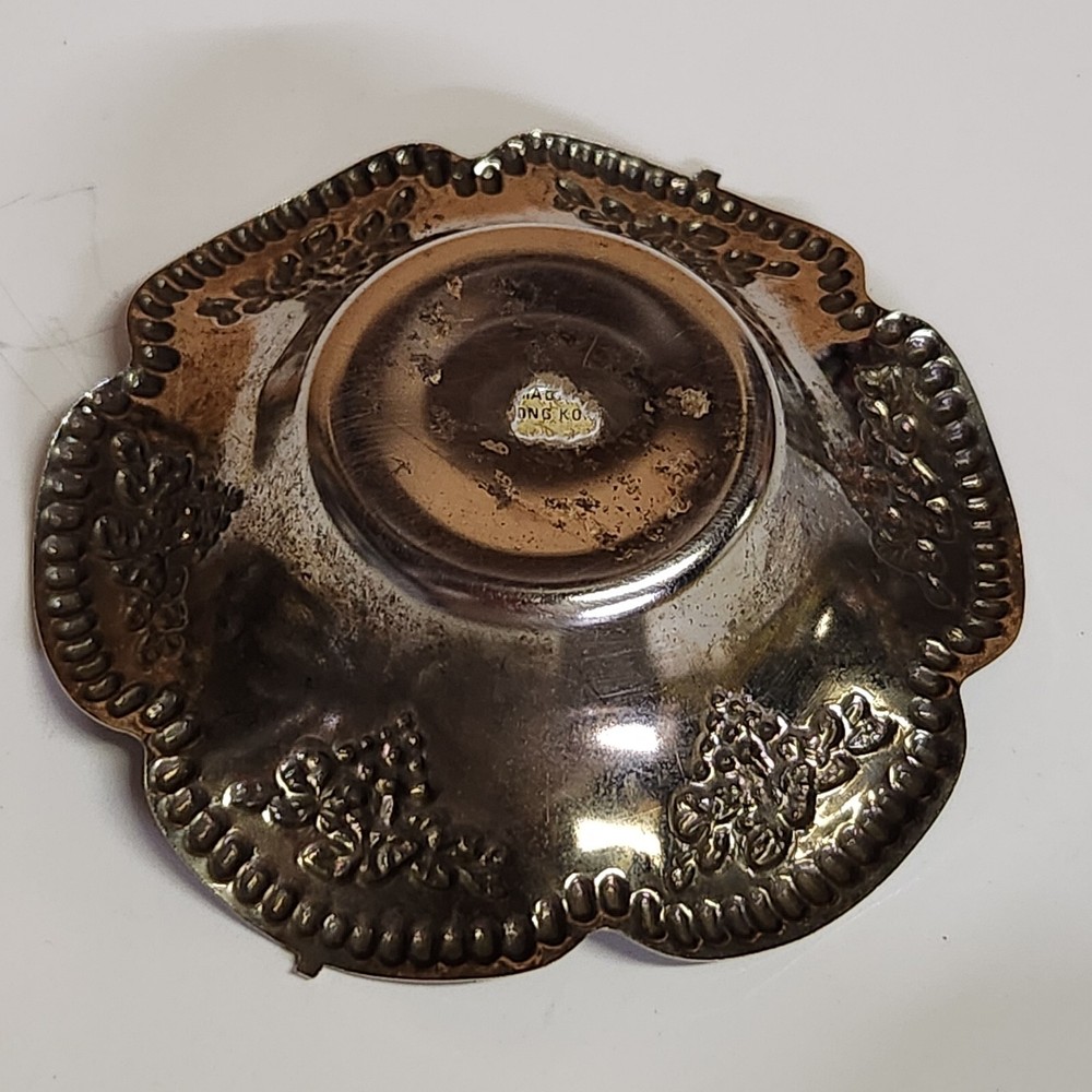 Two Small Silver Plated Trinket/ Dishes Grape Pattern Hong Kong