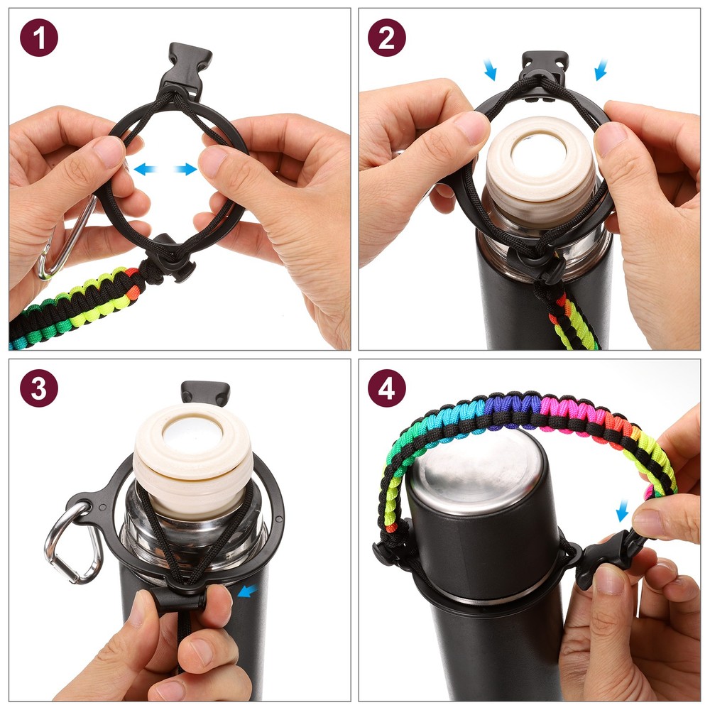 Paracord Handle, Water Bottle Handle Strap, Black/Pink