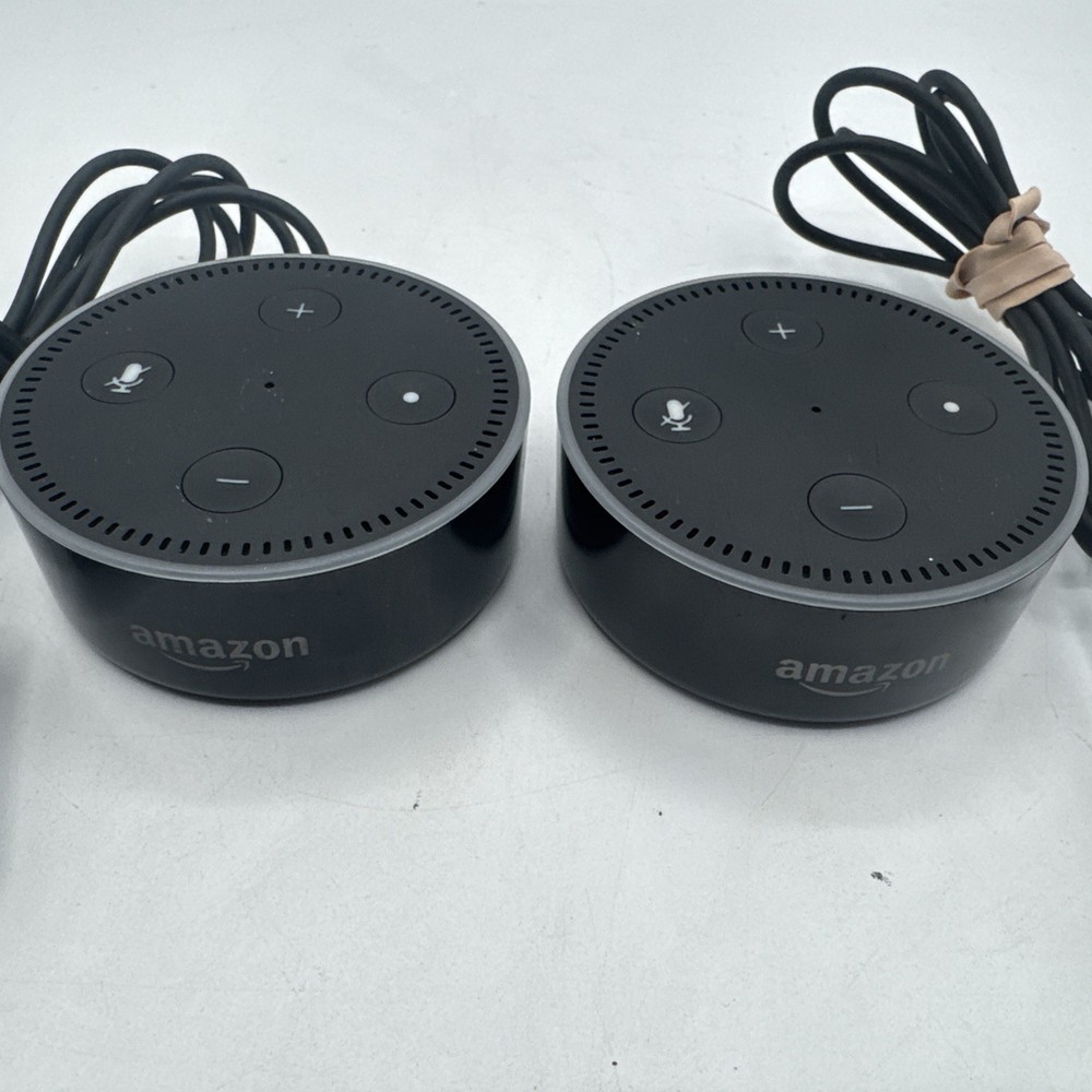 2 Amazon Echo Dot RS03QR 2nd Gen Black w/ USB Power Cable & Plug Tested/Working