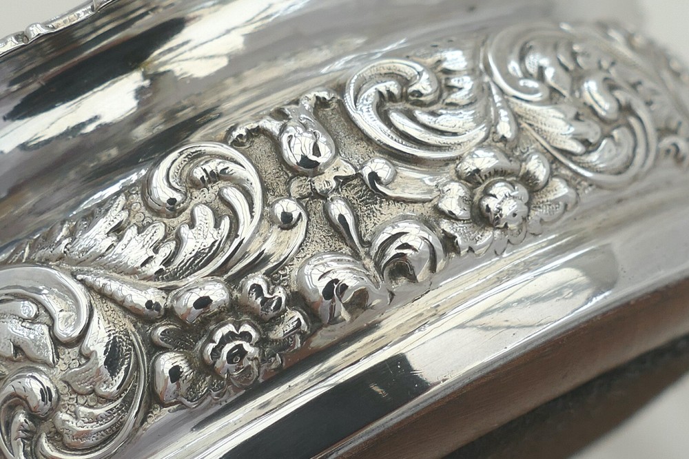 RARE WILLIAM IV HM STERLING SILVER EMBOSSED WINE BOTTLE COASTER 1830