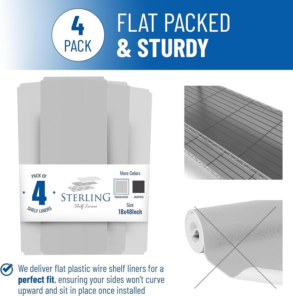 Durable 30 Gauge Polypropylene Shelf Liners for 18x48 Wire Systems - 4 Pack