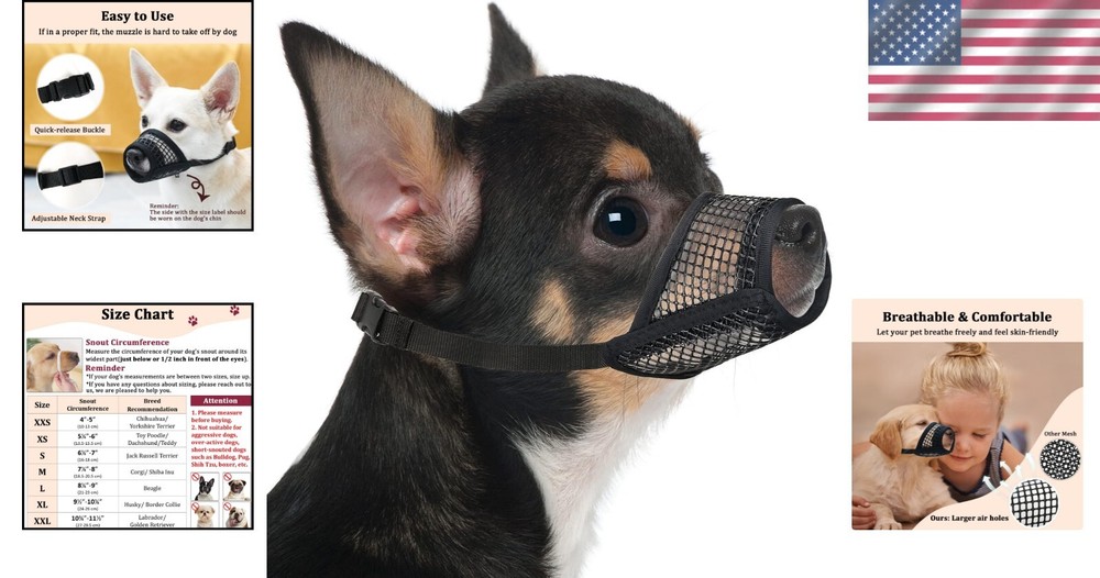 Breathable Soft Mesh Dog Muzzle for Small to Large Breeds - All Sizes Available