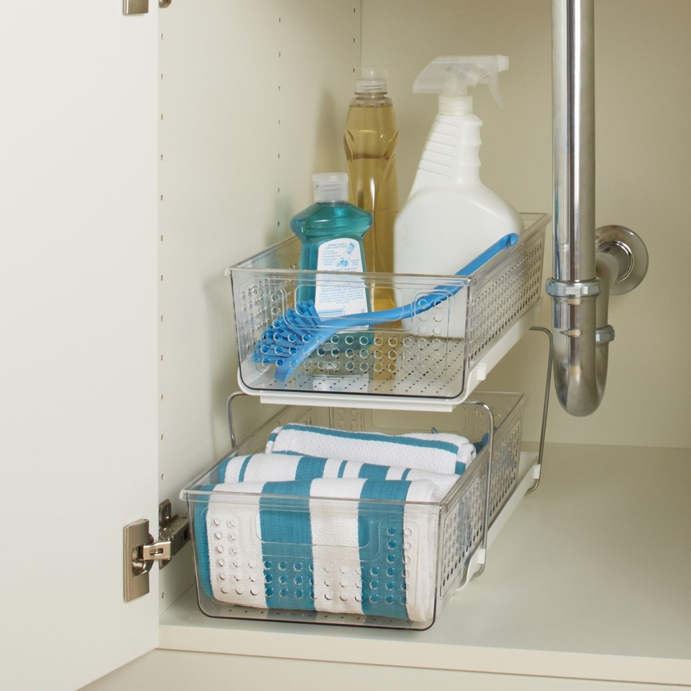 madesmart 2 Tier Organizer, Under Cabinet Storage with Pull Out 1-Pack, Clear