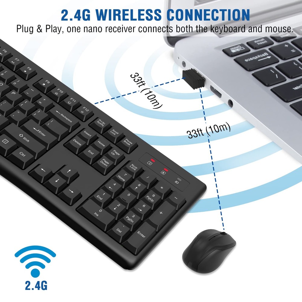 Full-Sized 2.4GHz USB Wireless Keyboard Optical Mouse for PC Desktop