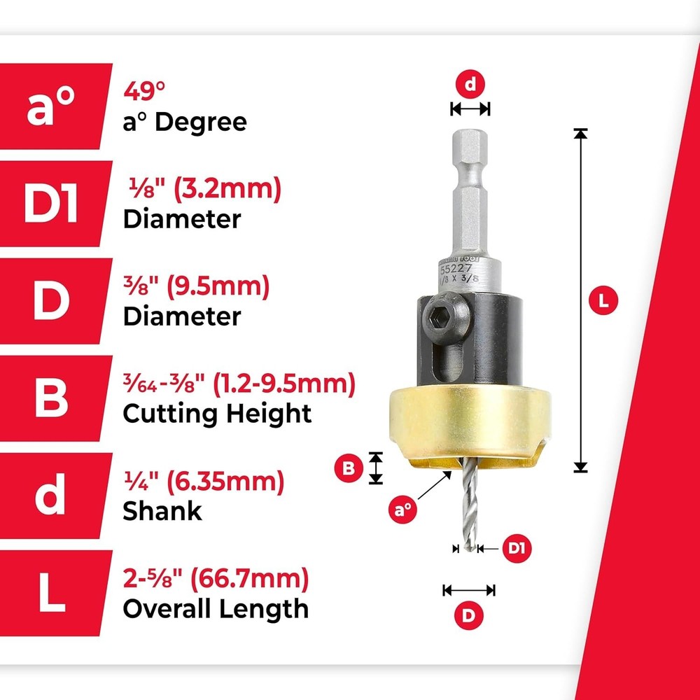 Carbide Tipped Countersink Bit Set with Depth Stop