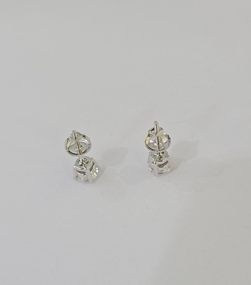 Solid 10k White gold Round Earring Diamond screw-back Lab Created Women Men Stud