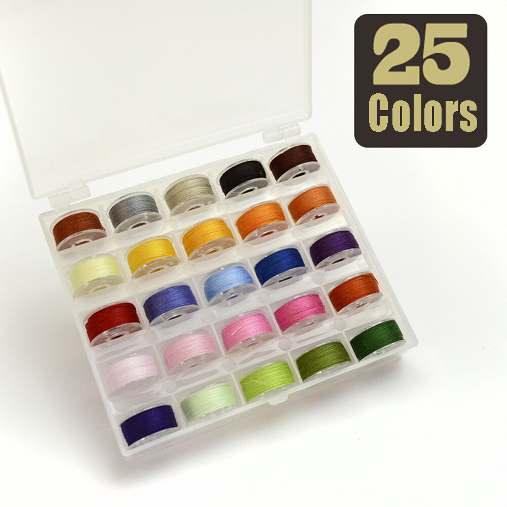 25X Sewing Machine Bobbins Thread Spools Case With Threads for Sewing Machine