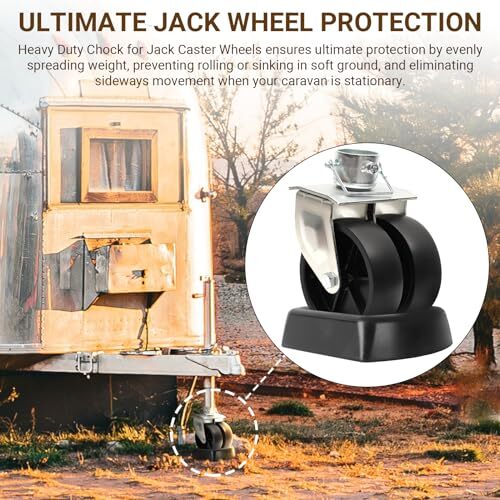 Jack Wheel Chock Stabilizer - Heavy Duty Rubber Dual Trailer Jack Caster Whee...