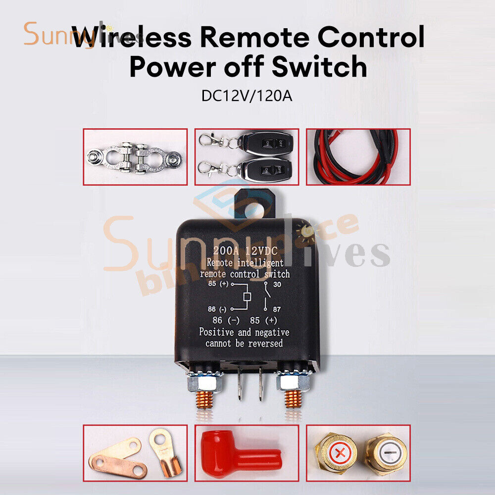 DC12V 200A Universal Car Relay Wireless Remote Control Switch Built-in Battery