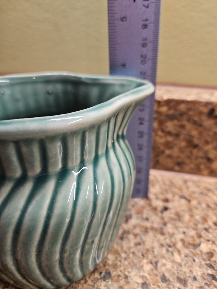 Ceramic Green Small Pitcher with handle Pottery Swirls