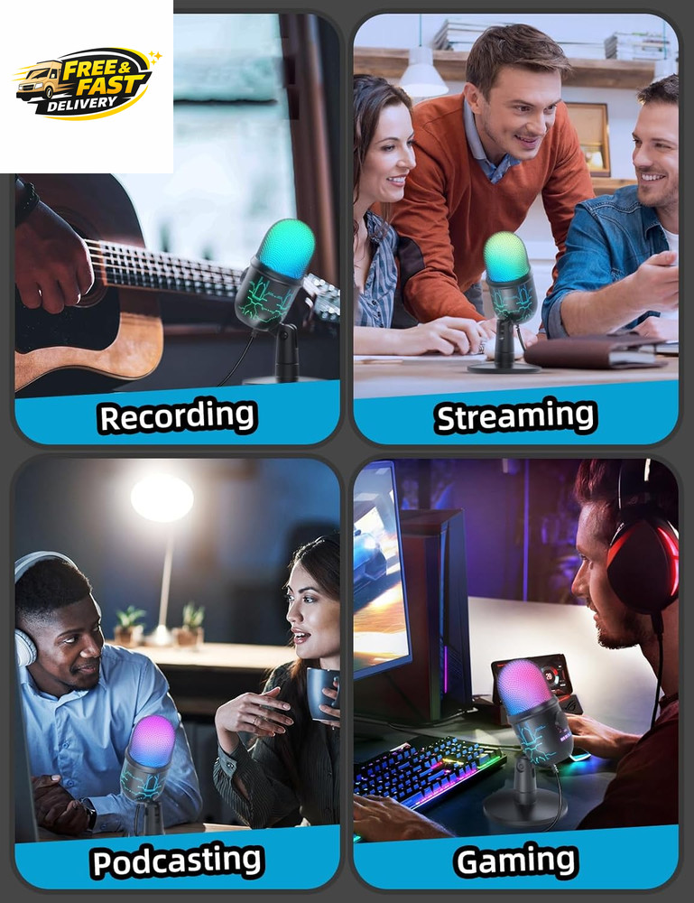 Gaming Microphone, USB Computer Microphone for PC, Mac, /5, Condenser Podcast Mi