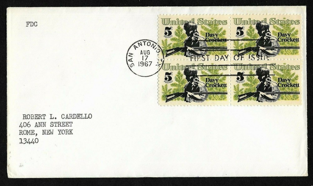 #1330 5c Davy Crockett - No Cachet FDCB4