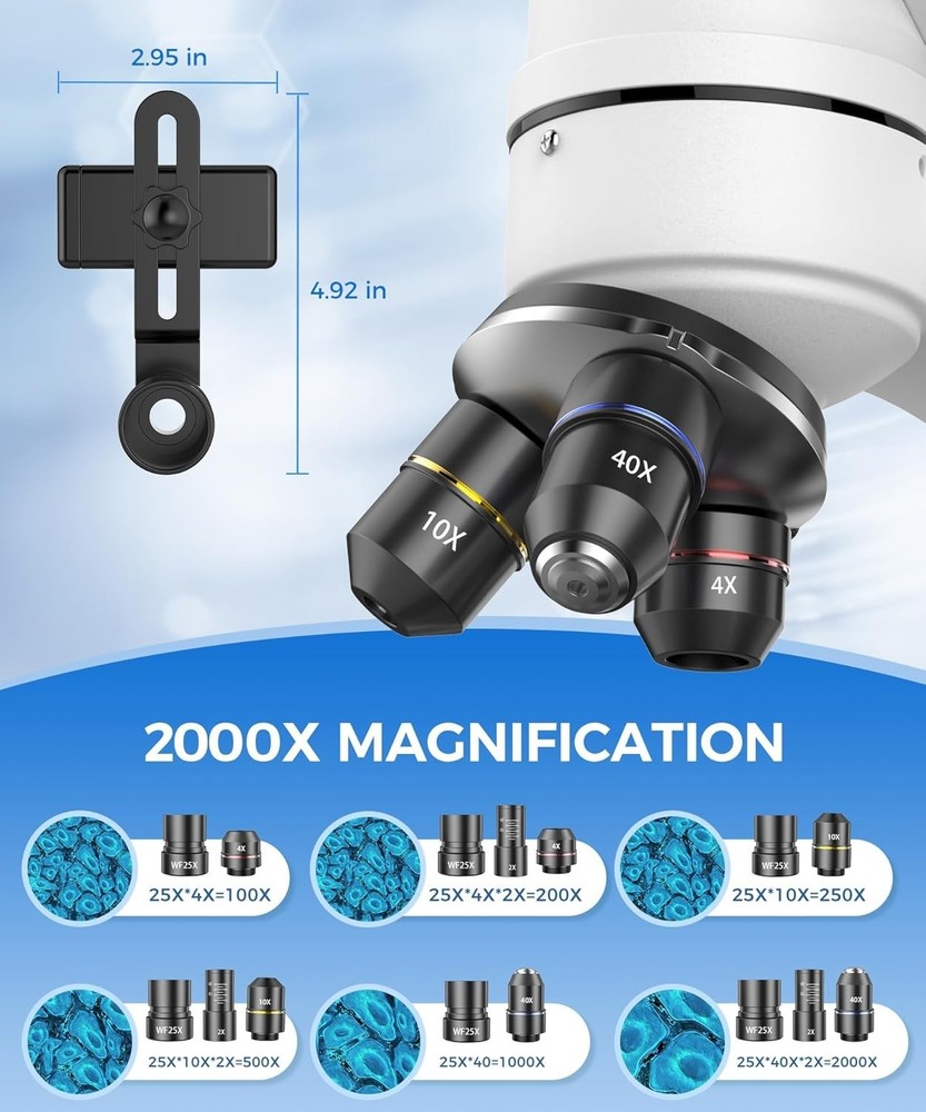 Professional 40X-2000X Binocular Microscope with LED Illumination & Accessories