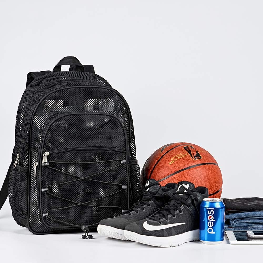 Heavy Duty Mesh Backpack, See Through College Black