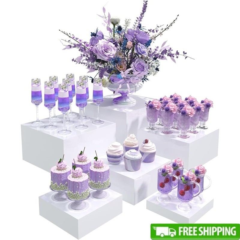 Acrylic Buffet Display Risers Set Stackable Cake Stand Organizers 6 Pieces New