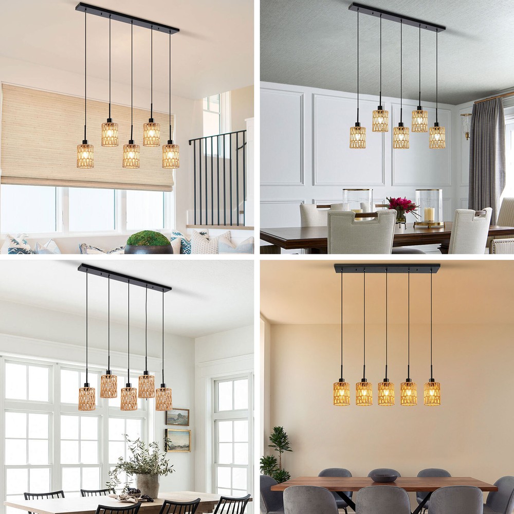 Pendant Light, 5-Light Pendant Lamp, Height Adjustable Hanging Ceiling Light
