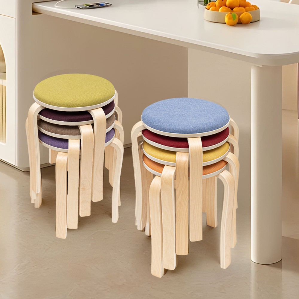 8pcs Stackable Stools Stackable Round Stools Mutil-color Stacking Wooden Stools