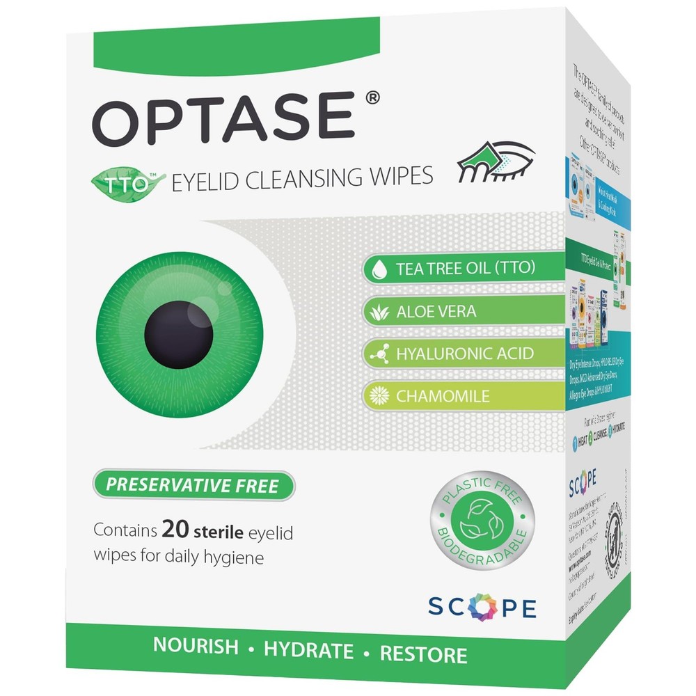 OPTASE TTO Eyelid Cleansing Wipes, 20 Count – Individually Wrapped Tea Tree O...