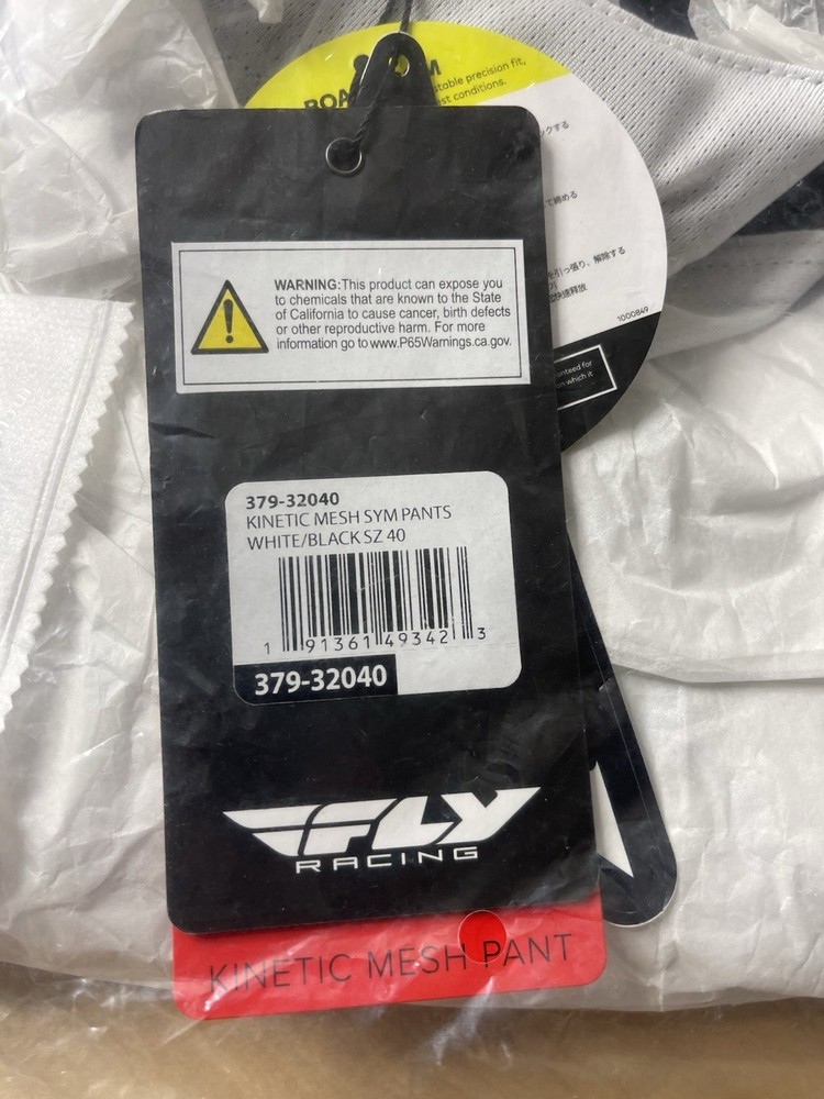 Fly Racing Kinetic Mesh Sym Pants White/Black Size 40