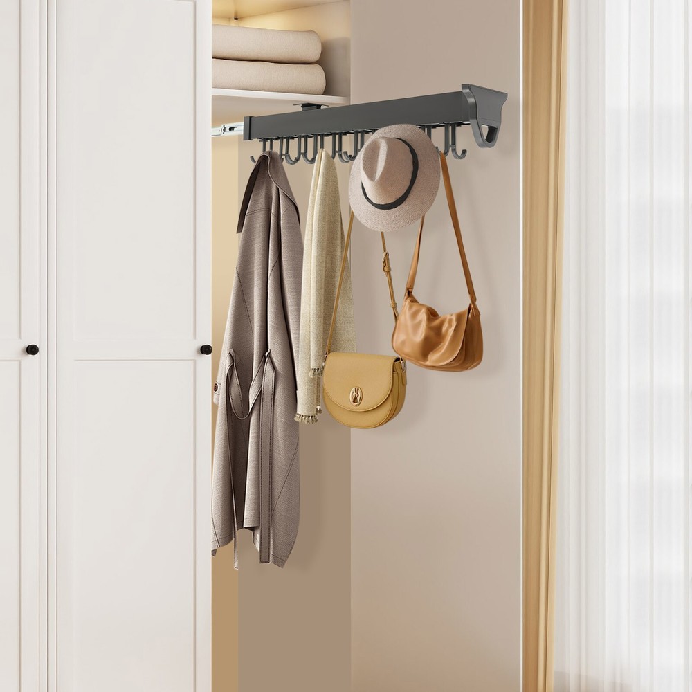 Brooms and Mops Pull Out Storage Rack, Wall Organizer with 20 Hooks for Brooms