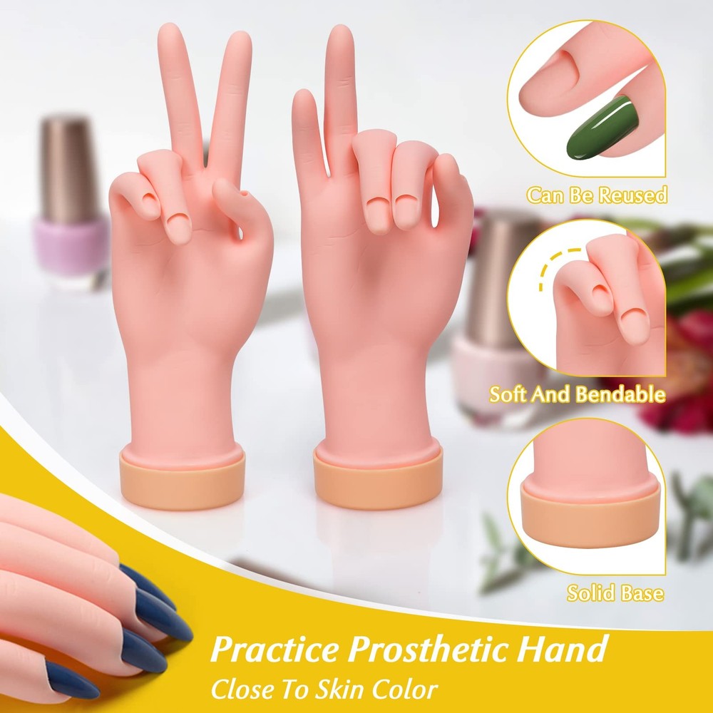 2 Pack Right Hands Practice Nail Tips Art Trainer Training Hand Tool Flexible...