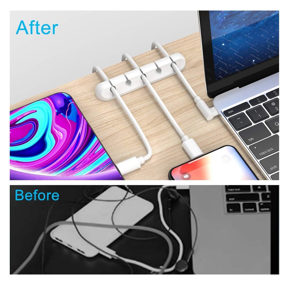 White Cable Clips, Cord Organizer Cable Management, Cable Organizers USB Cabl...