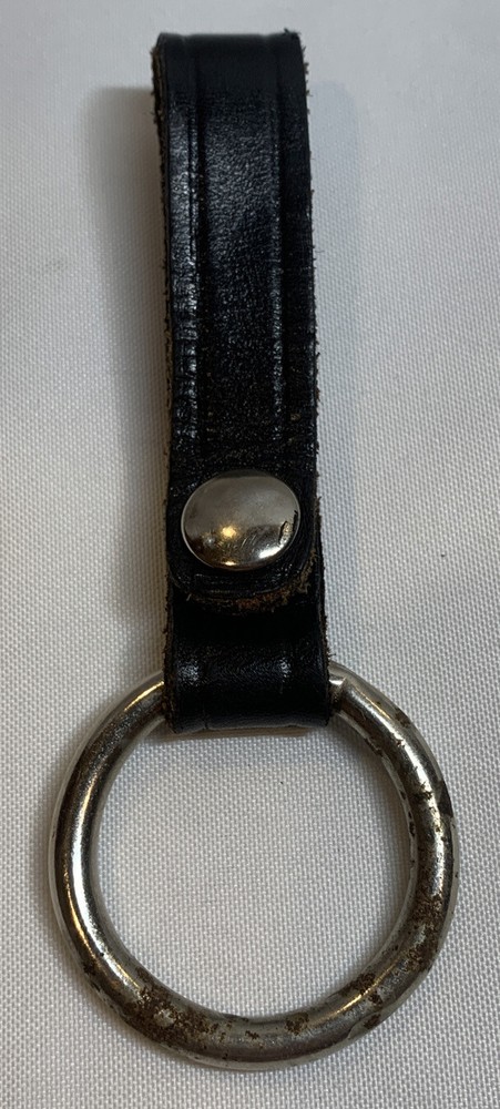 Police Security Flashlight Ring Holder Black Smooth Leather