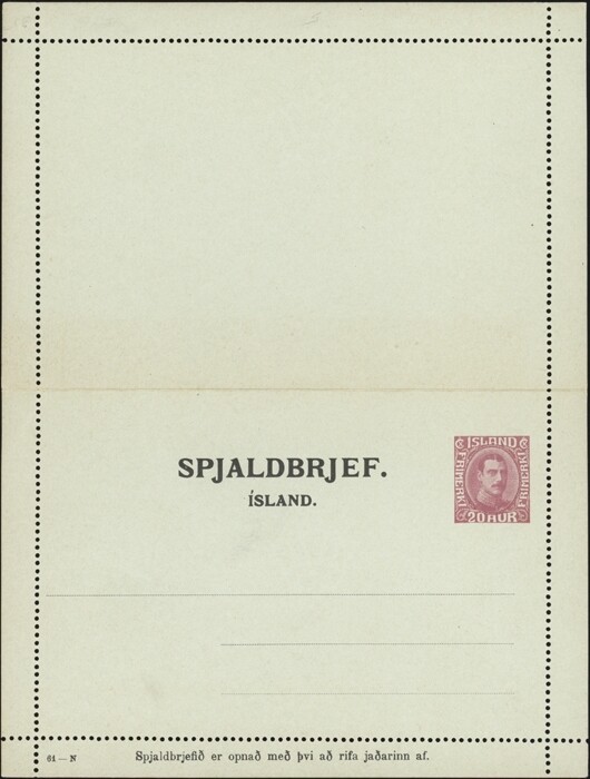 ICELAND, 1928. Letter Card  H&G 10, Mint