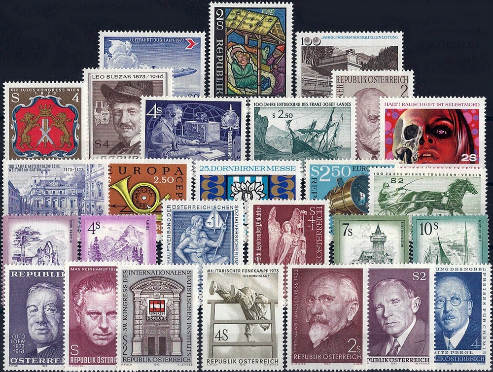 1973 "Austria" Complete Year Set with Definitives VF/MNH, CAT 31$ pay only 20%