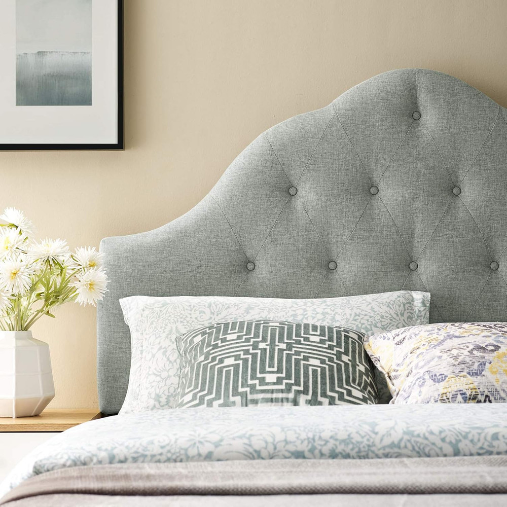 Gray Tufted Linen King Headboard - Elegant Upholstered Design