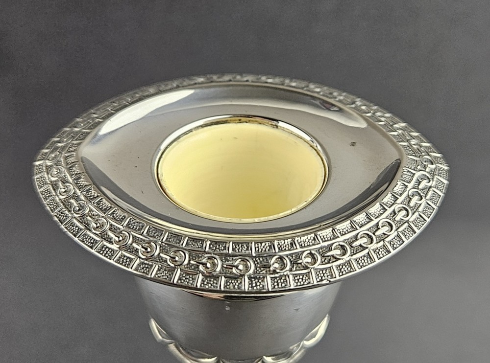 Silver-Plated Candlestick, feat Neoclassical Design, Fluted Column & Bead Motifs