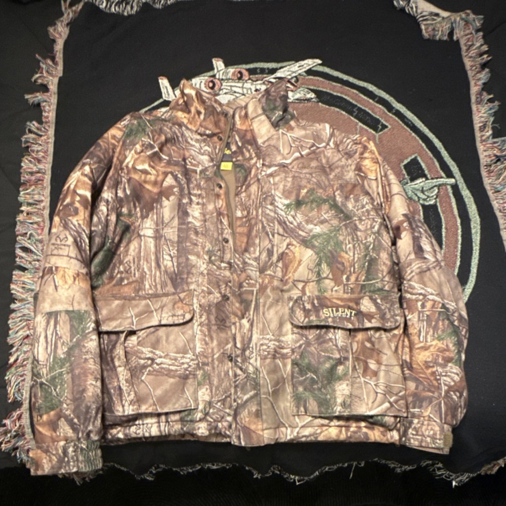Cabela's Silent Suede Camouflage Hunting Jacket Brown Green L Regular