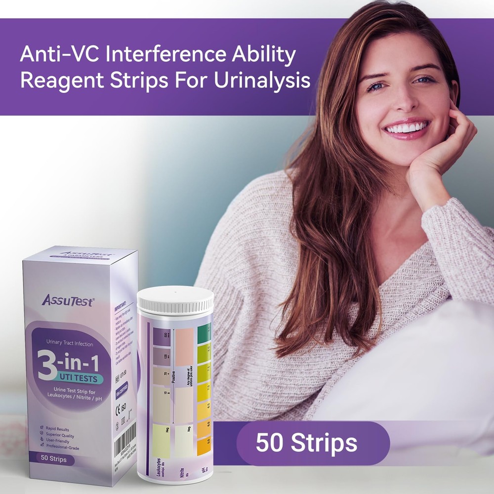 UTI Test Strips - 3-in-1 Advanced Urinary Tract Infection Home Testing Testin...
