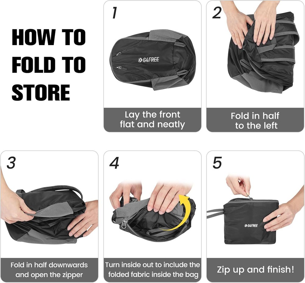 G4Free 24L Packable Hiking Backpack Lightweight Foldable Small Sport Black