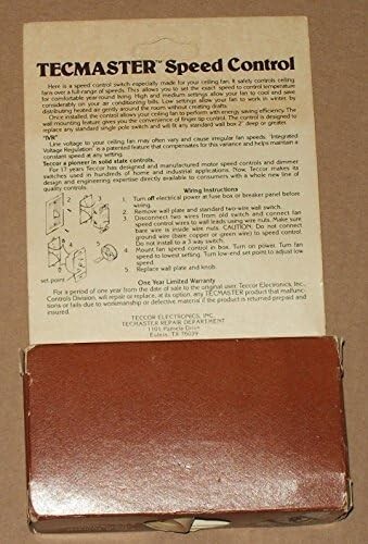 TECMASTER CEILING FAN SPEED CONTROL SWITCH 5 AMP FULL RANGE IVR INTEGRATED REGUL