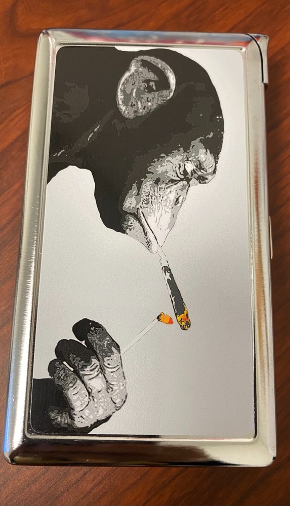 Smoking Chimp 100's Size Cigarette Case with built in lighter Wallet