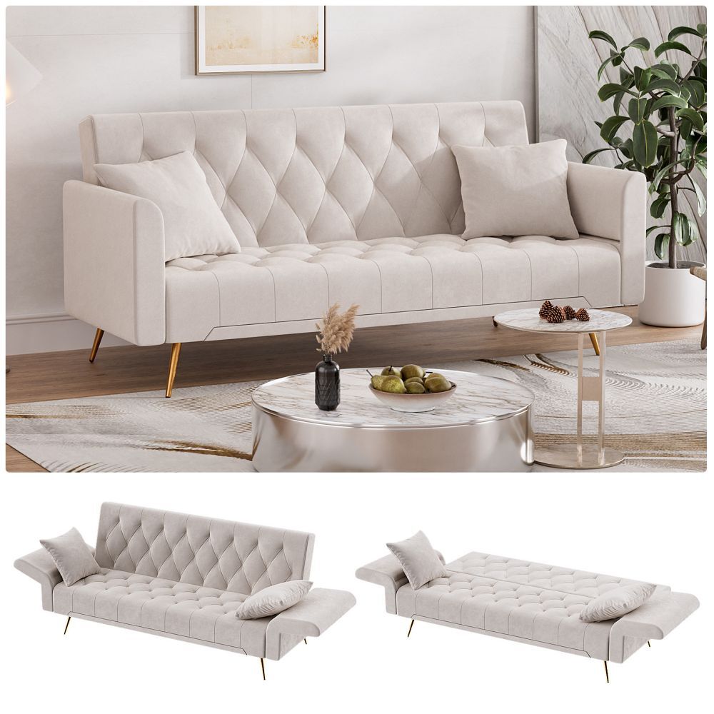 Modern 71" Velvet Convertible Futon Sofa Bed with Adjustable Folding Armrests