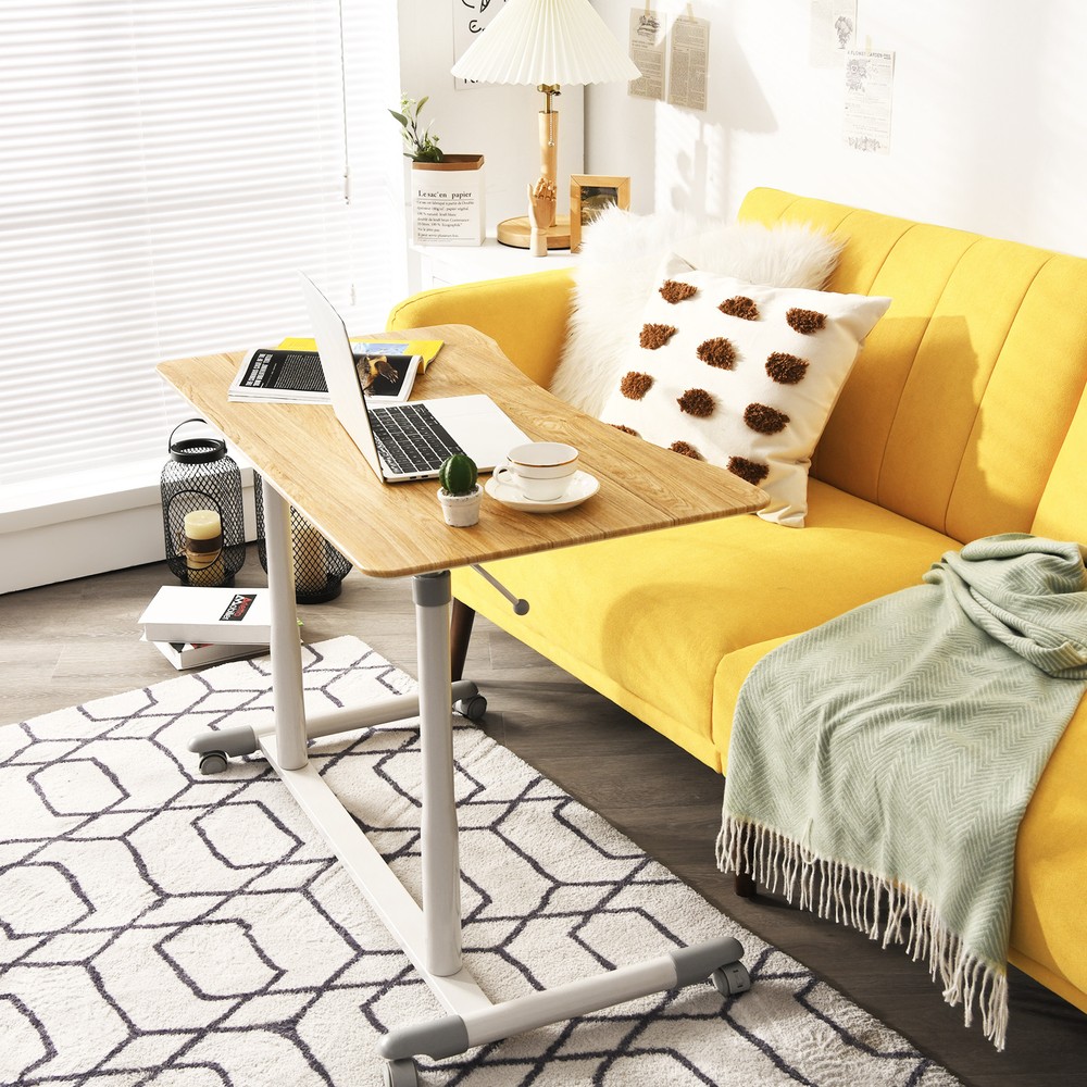 Costway Height Adjustable Computer Desk Sit Stand Rolling Notebook Table Natural