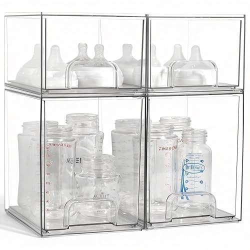 Baby Bottle Organizer, 4 Pack Clear Space-Saving Stackable 2 High + 2 Small