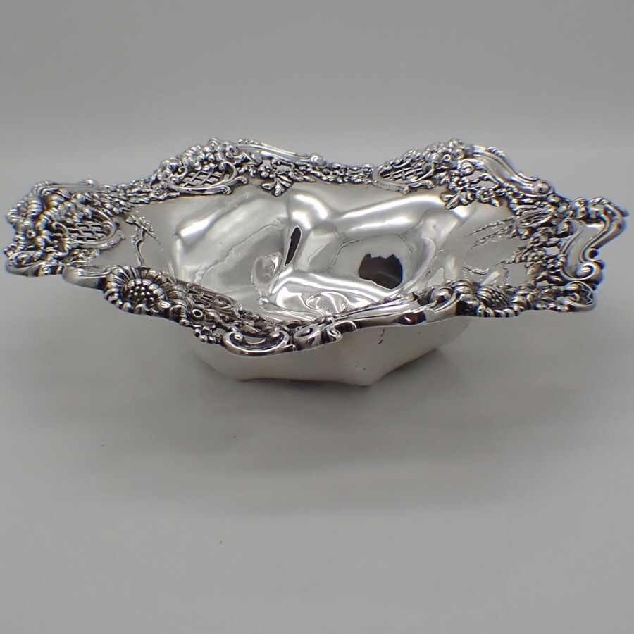 Serving Bowl Ornate Floral Border Sterling Silver