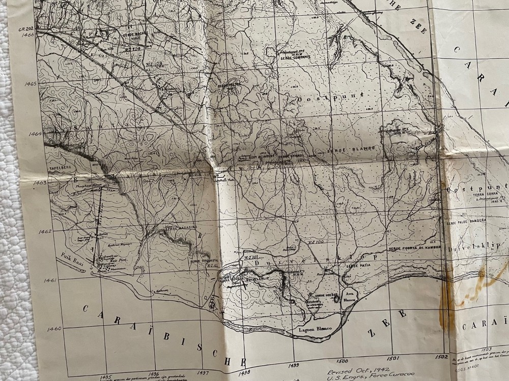 Vintage 1942 US ENGINEERS Force Curacao Map Sheet XVIII