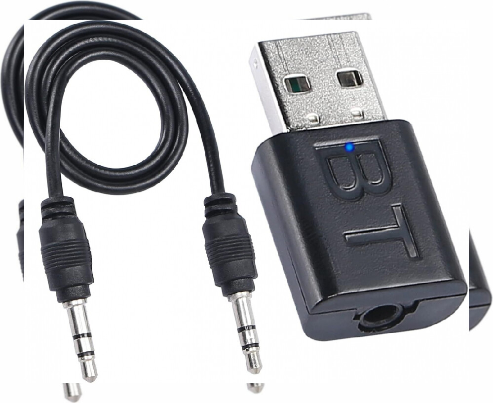 QIANRENON Car Bluetooth 5.0 Receiver, USB/AUX Dual Interface Wireless Blue
