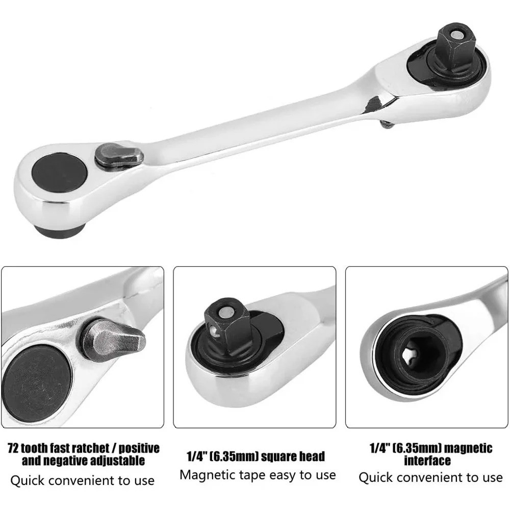 1/4" Mini Double-Ended Quick Socket Ratchet Wrench Rod Screwdriver Bit Tools.